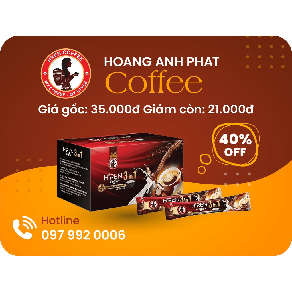 [ Sale giá sốc lấy 5 sao] Cà phê sữa hòa tan HREN 3 in 1 170g - Cà phê Hoàng Anh Phát