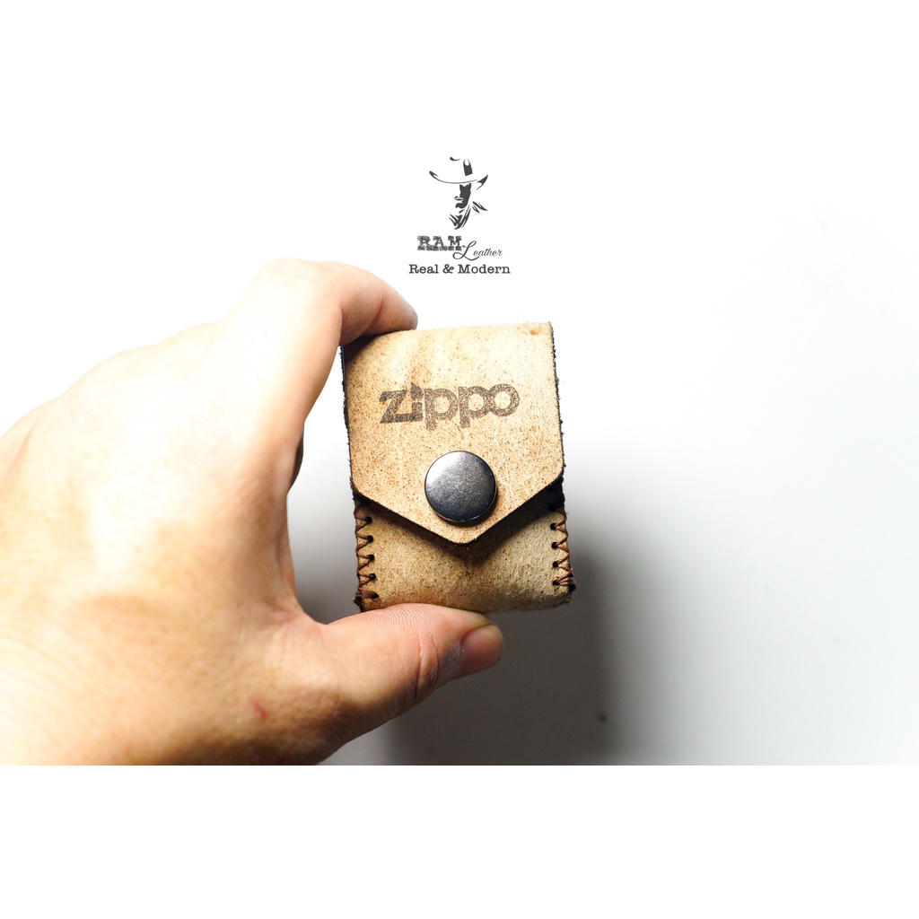 Bao da Zippo Da Bò Lộn Vàng Sáng - Chính Hãng Ram Leather