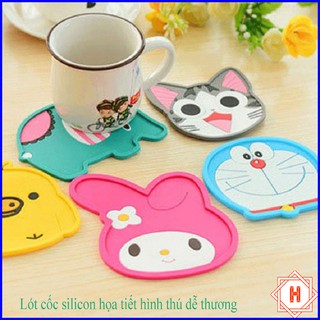 Combo 2 Miếng Lót Cốc Silicon Họa Tiết Hình Thú Sinh Động { H }