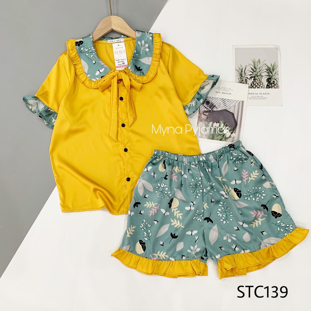 Bộ Ngủ ,Cộc Đùi Cổ Bèo Lụa Latin Phối Quần Santin , Mền Min Mát Không Nhăn Xù | BigBuy360 - bigbuy360.vn