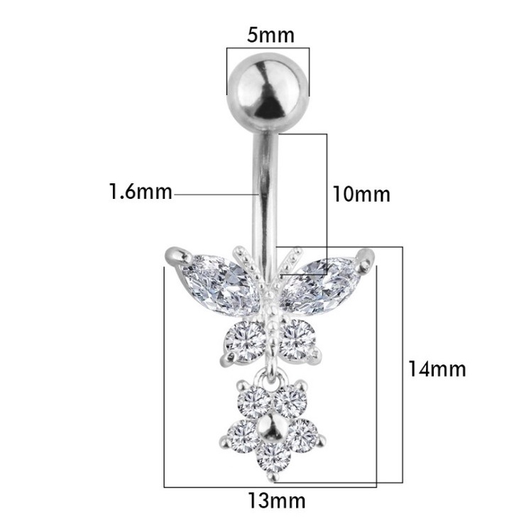 Khuyên rốn titian  Butterfly đính đá thả hoa đá