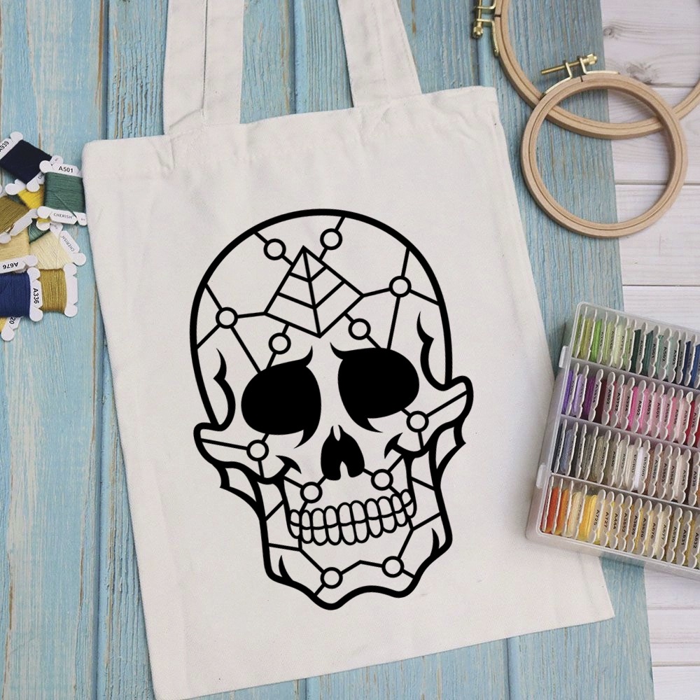 Túi vải túi Tote SKULL - Mẫu 3 vải canvas dày đẹp cho nữ có khóa miệng đi học đi chơi. In hình theo yêu cầu