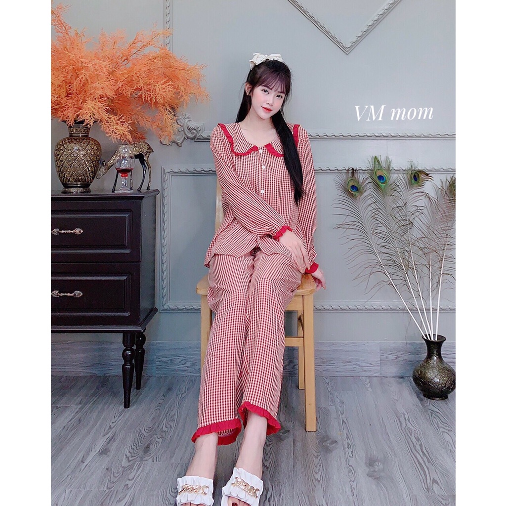 Bộ mặc nhà kết hợp  Sau Sinh chất  - Có Khóa Kéo Cho Bé Ti ngang ngực tiện lợi (47-75kg)