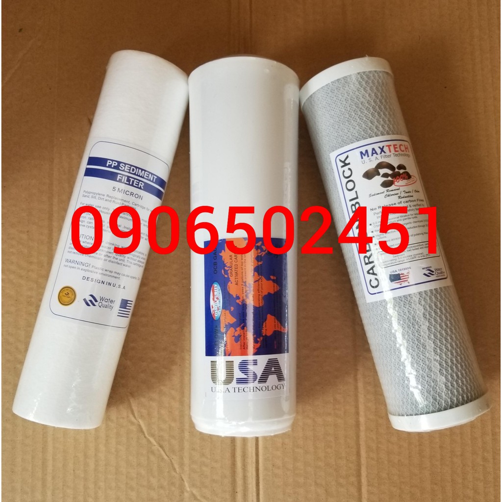 BỘ 3 LÕI LỌC NƯỚC SỐ 1 2 3 LY 10 INCH hàng USA tem chuẩn