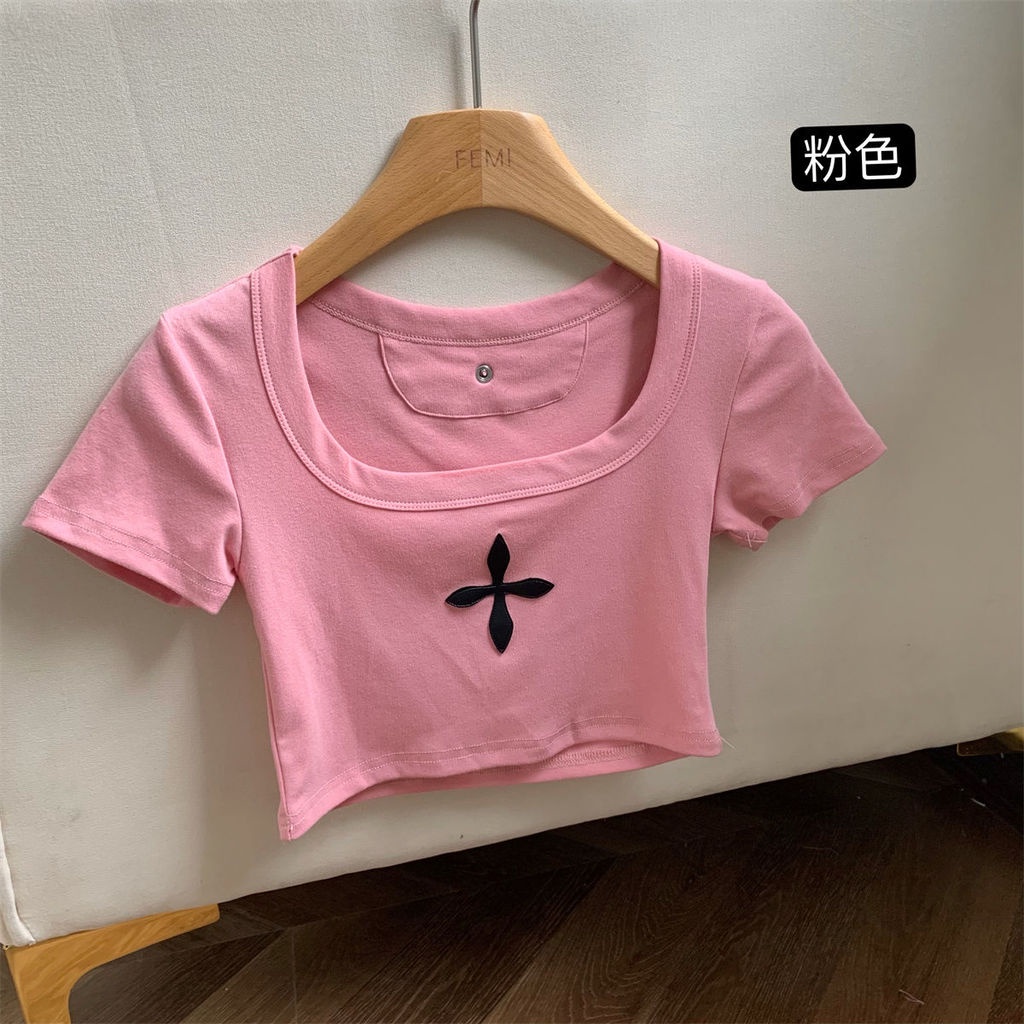 Áo Thun Croptop Ngắn Tay Hai Màu Trắng Đen Thời Trang Cho Nữ