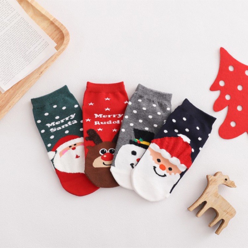 Set 5 đôi tất Giáng Sinh/ tất noel chống trượt, cổ cao cho bé siêu mềm siêu ấm