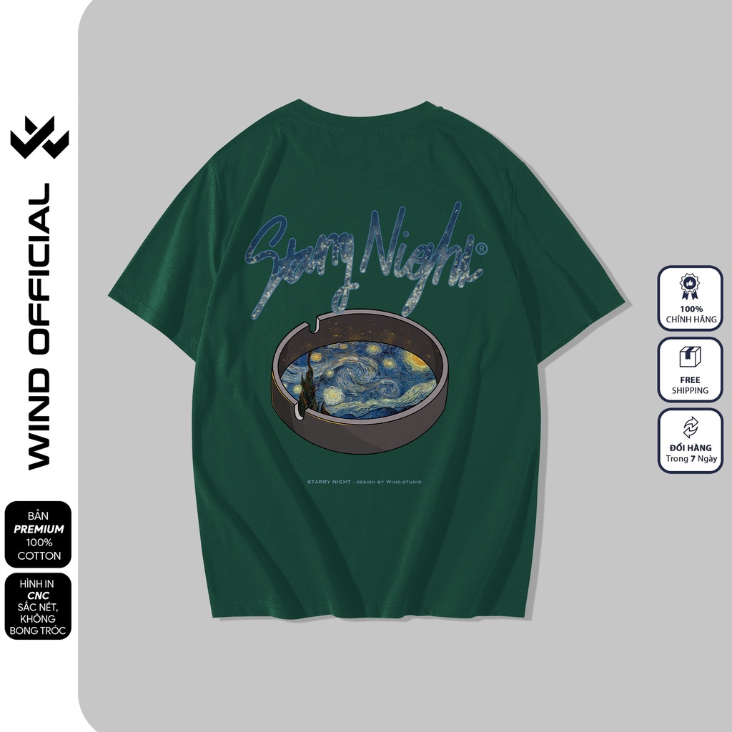 Áo thun tay lỡ unisex WIND phông form rộng 65% cotton Starry thời trang nam nữ oversize