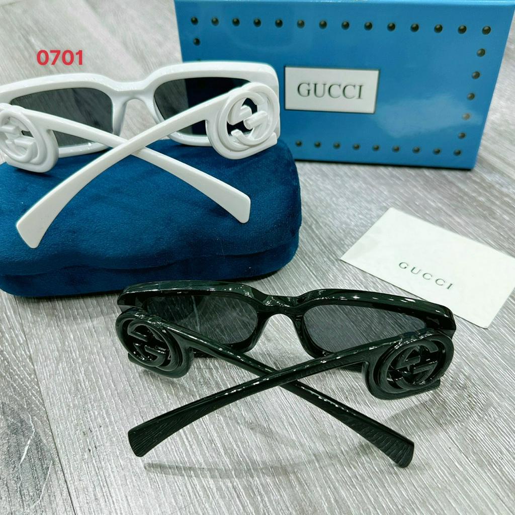 Mắt kính nữ gucci chất liệu acetate gọng chữ nhật màu trắng và màu đen tặng khăn