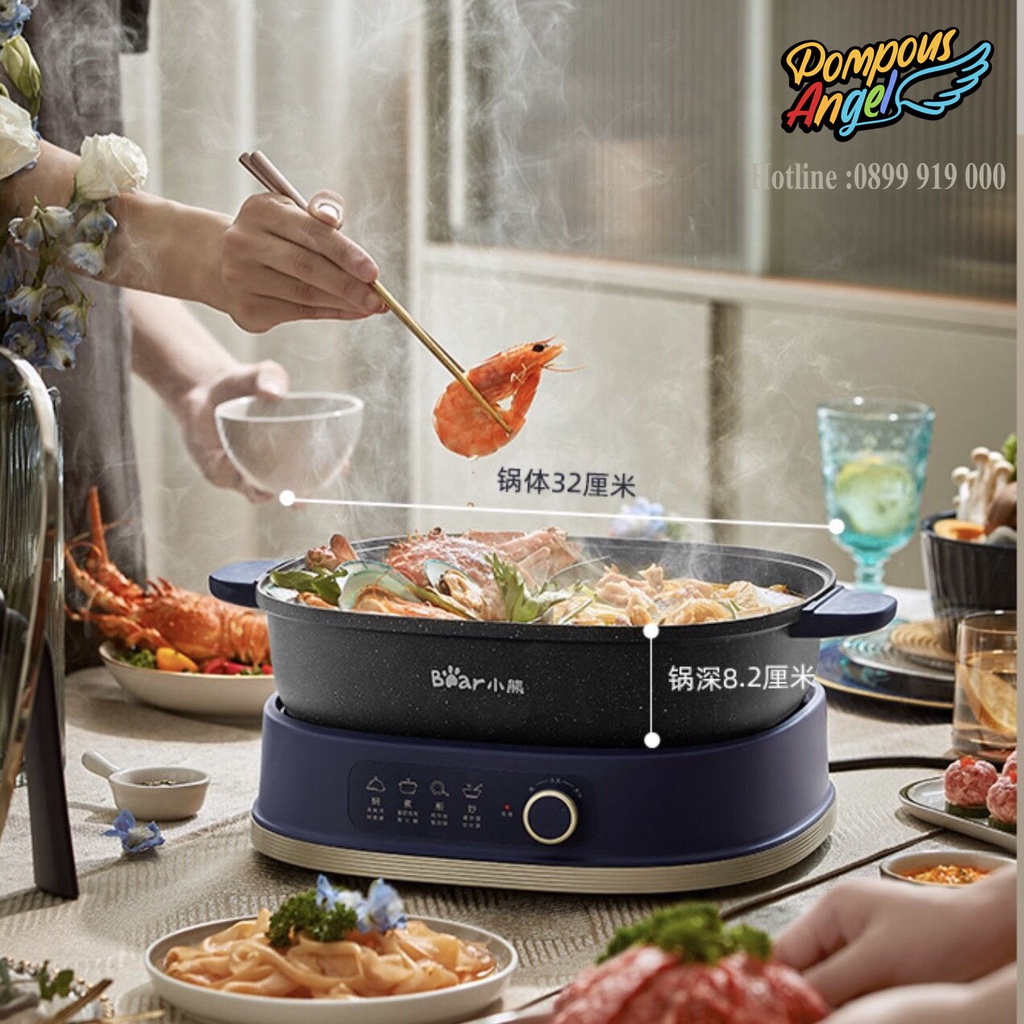 Nồi lẩu nướng điện uyên ương 2 ngăn đa năng chống dính BEAR DHG-C60D1 6L tháo rời bảo hành 12 tháng