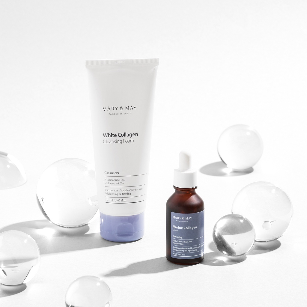 Sữa Rửa Mặt Dưỡng Sáng Da Mary&May White Collagen Cleansing Foam 150ml