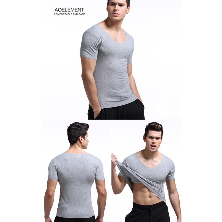 Áo Thun Nam Ngắn Tay Cổ Chữ V Màu Trơn 052