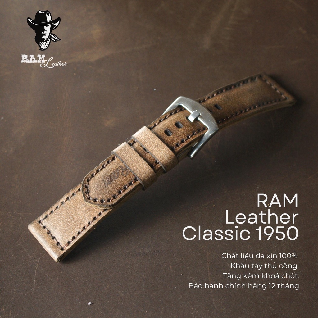 Dây Đồng Hồ Da Bò Sáp Nâu - RAM Leather Classic 1950 Bản 2022 Bền Đẹp