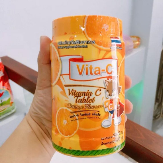 Kẹo Vitamin C Thái Lan vị cam Hộp 1000 viên - Kẹo ngậm Vita C tăng cường đề kháng cho bé