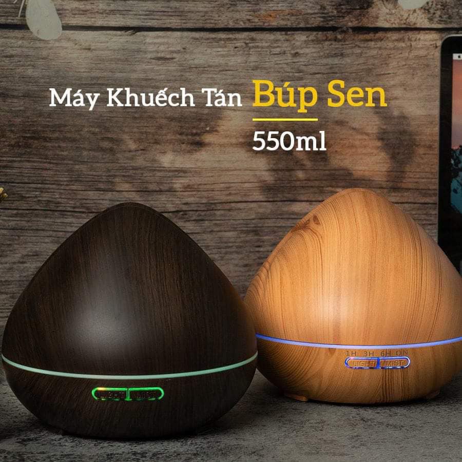 🔥𝑭𝑹𝑬𝑬𝑺𝑯𝑰𝑷🔥 MÁY KHUẾCH TÁN TINH DẦU MÁY PHUN SƯƠNG BÚP SEN 550ML Kèm Điều Khiển