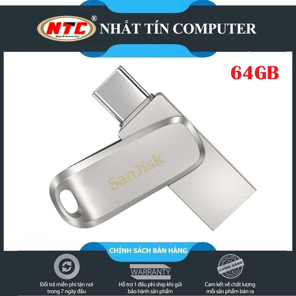  USB OTG Sandisk Ultra Dual Drive Luxe USB Type-C 3.1 64GB 150MB/s (Bạc) - Vỏ kim loại