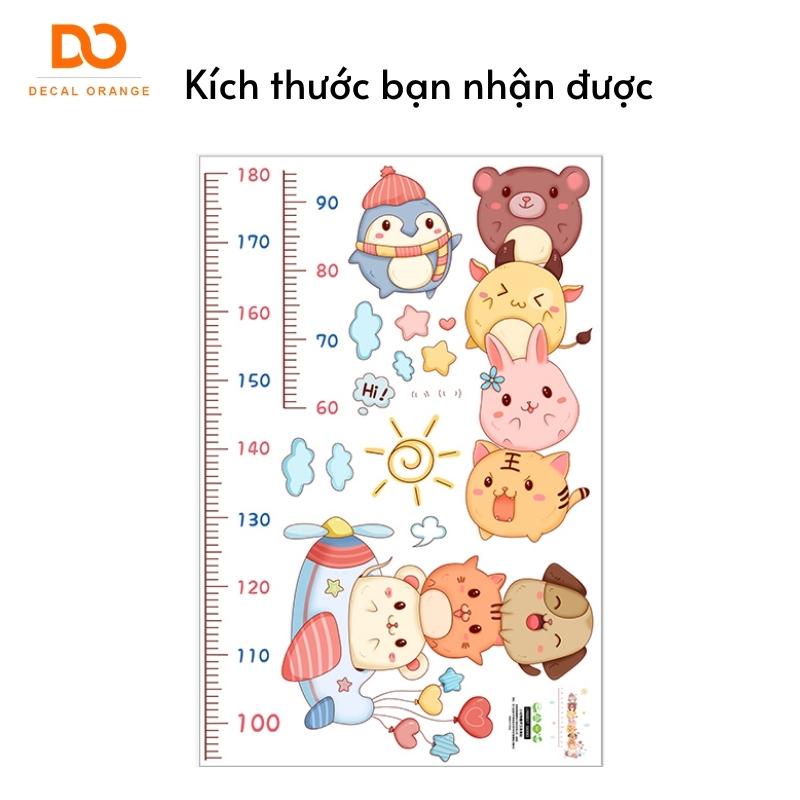 Decal dán tường thước đo chiều cao động vật dễ thương cho bé trang trí phòng ngủ dán tủ quần áo