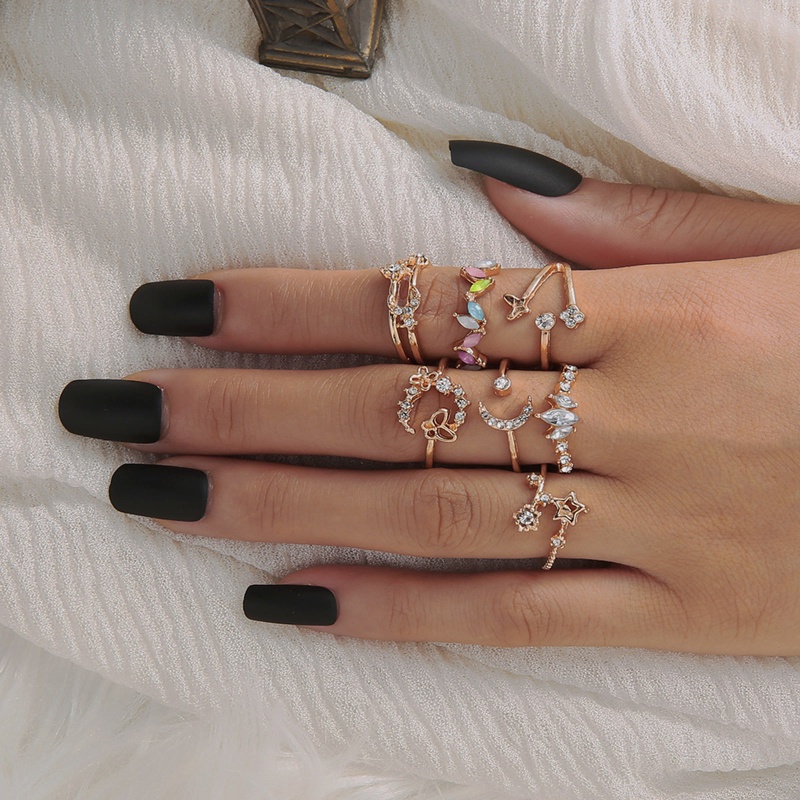 Bộ 7 Nhẫn Hợp Kim Mạ Vàng Phong Cách Hàn Quốc Có Thể Điều Chỉnh Kích Cỡ Dành Cho Nữ