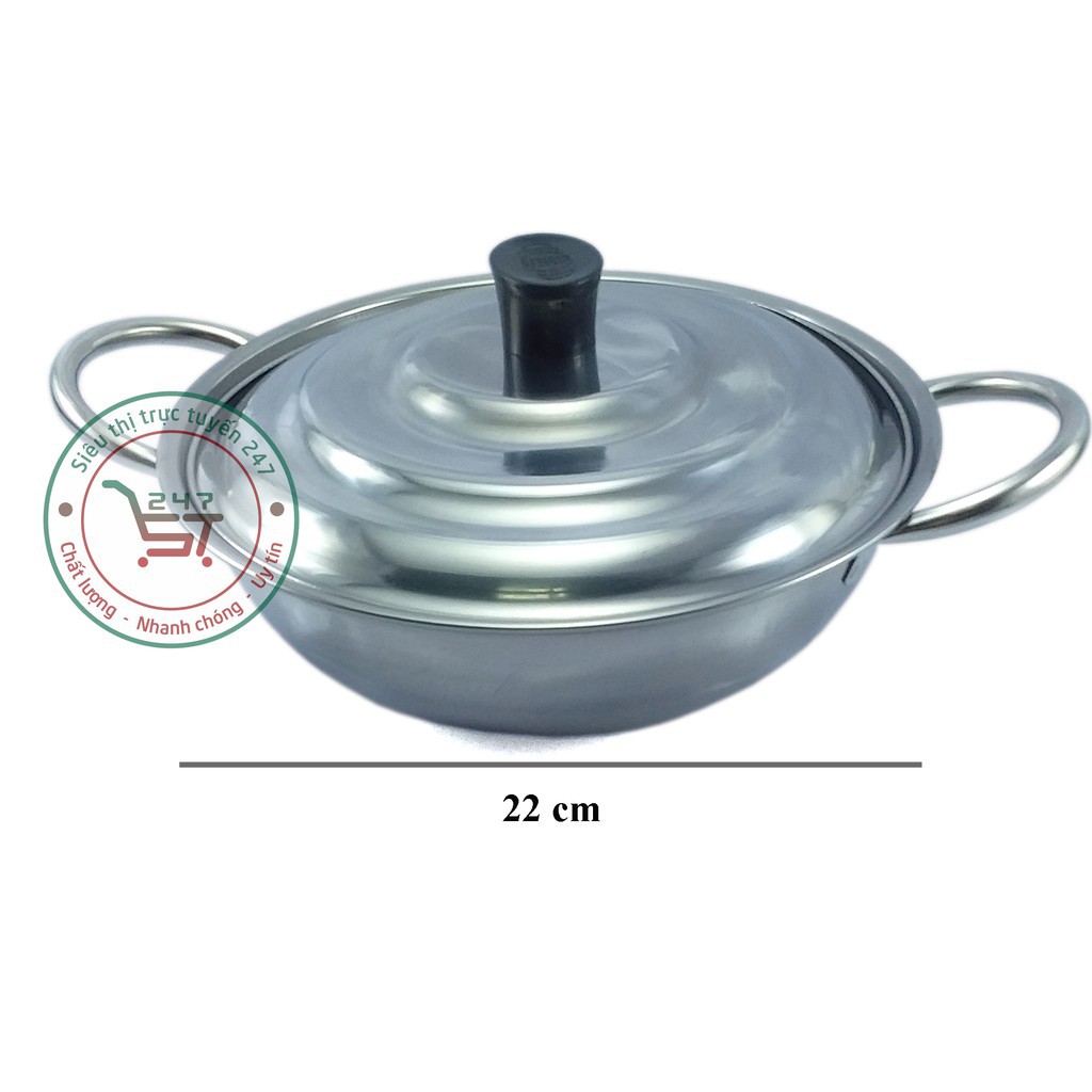 Lẩu Inox 4 dem 22 cm nắp Inox Rainy bền đẹp sáng bóng