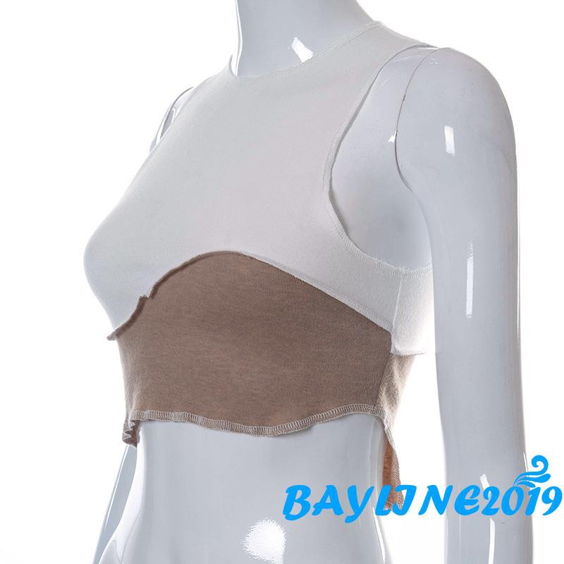 Áo Croptop Không Tay Cổ Tròn Màu Sắc Ghép Nối Thời Trang Quyến Rũ Sáng Tạo Cho Nữ | BigBuy360 - bigbuy360.vn