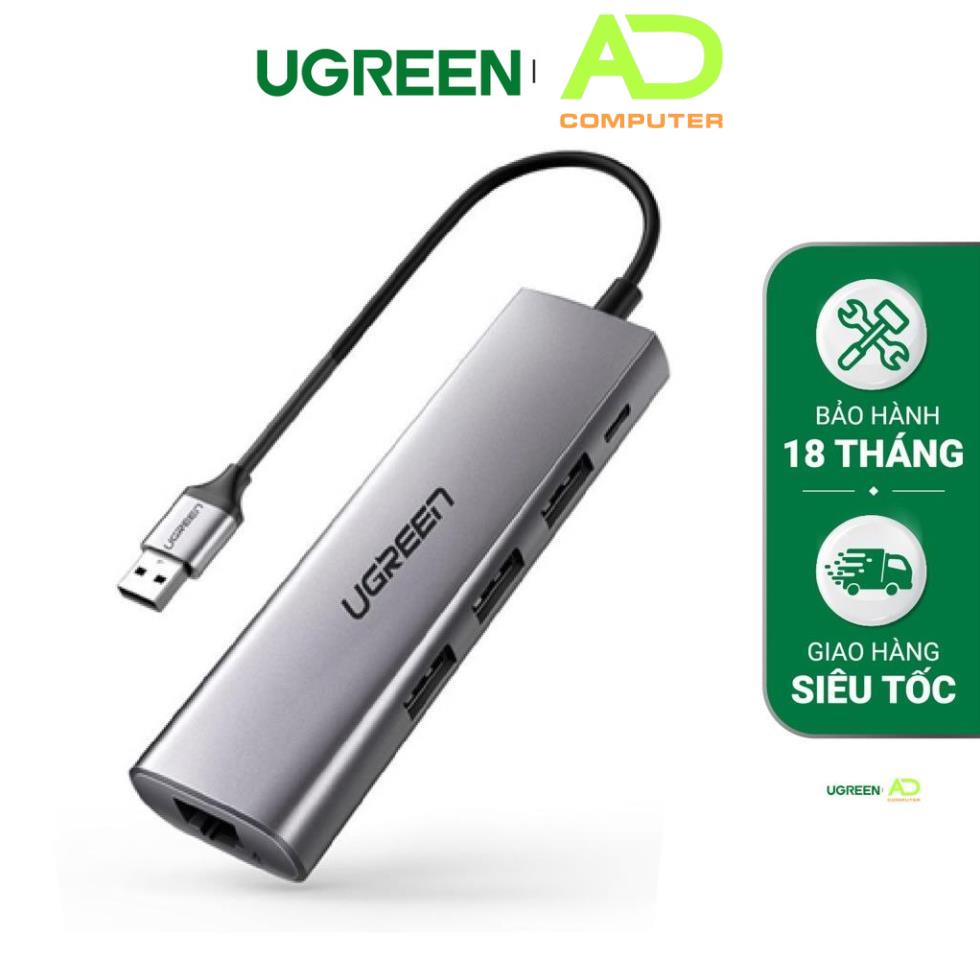 Bộ chuyển USB 3.0 sang LAN 1Gbps + Hub USB 3.0 3 cổng chính hãng UGREEN 60812 cao cấp