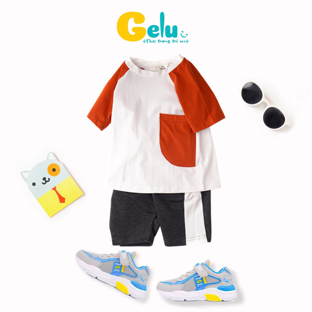 Bộ quần áo cộc tay cho bé trai thun lạnh chất liệu cotton Hàn phối màu cá tính cho bé - GELU GLQA16
