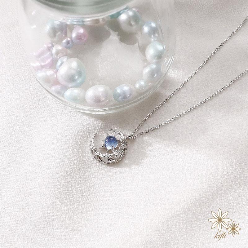 🌸Vòng cổ Mặt Trăng Và Ngôi Sao Màu Xanh Dương Đơn Giản Phong Cách Hàn Quốc Cho Nữ