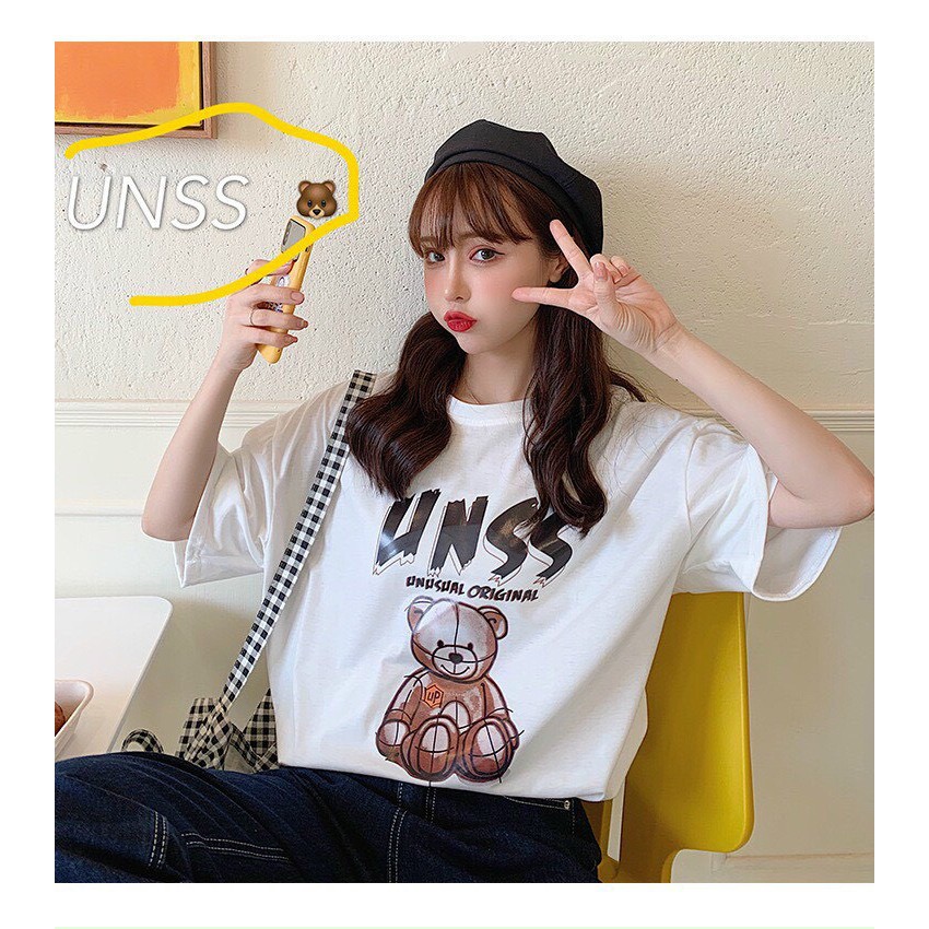 [Cao Cấp] Áo Thun Tay Lỡ Form Rộng Unisex in hình Gấu UNSS
