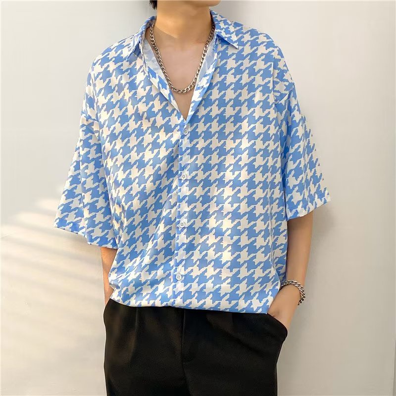 Áo Sơ Mi Nam Tay Ngắn Họa Tiết Răng Cưa M-3XL Phong Cách Hàn Quốc Cho Nam