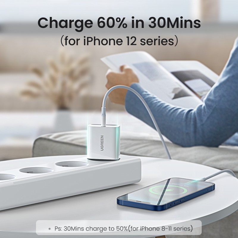 Củ sạc nhanh Ugreen QC4.0 QC3.0 PD 20W thích hợp cho12 X Xs 8 Xiaomi
