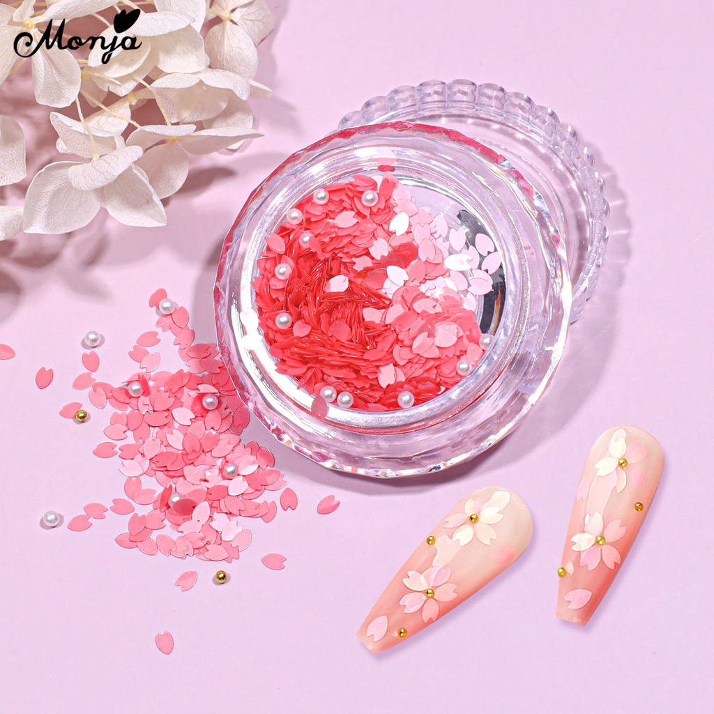 MONJA Miếng Dán Trang Trí Móng Tay Hình Hoa Anh Đào Đính Hạt Ngọc Trai Xinh Xắn