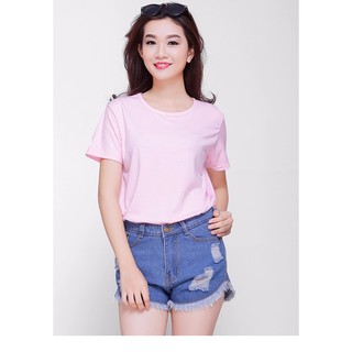 ÁO THUN TRƠN CỔ TRÒN MÀU HỒNG NHẠT TAY NGẮN NAM NỮ ( CÓ CẢ SIZE EM BÉ ) XZHUN7