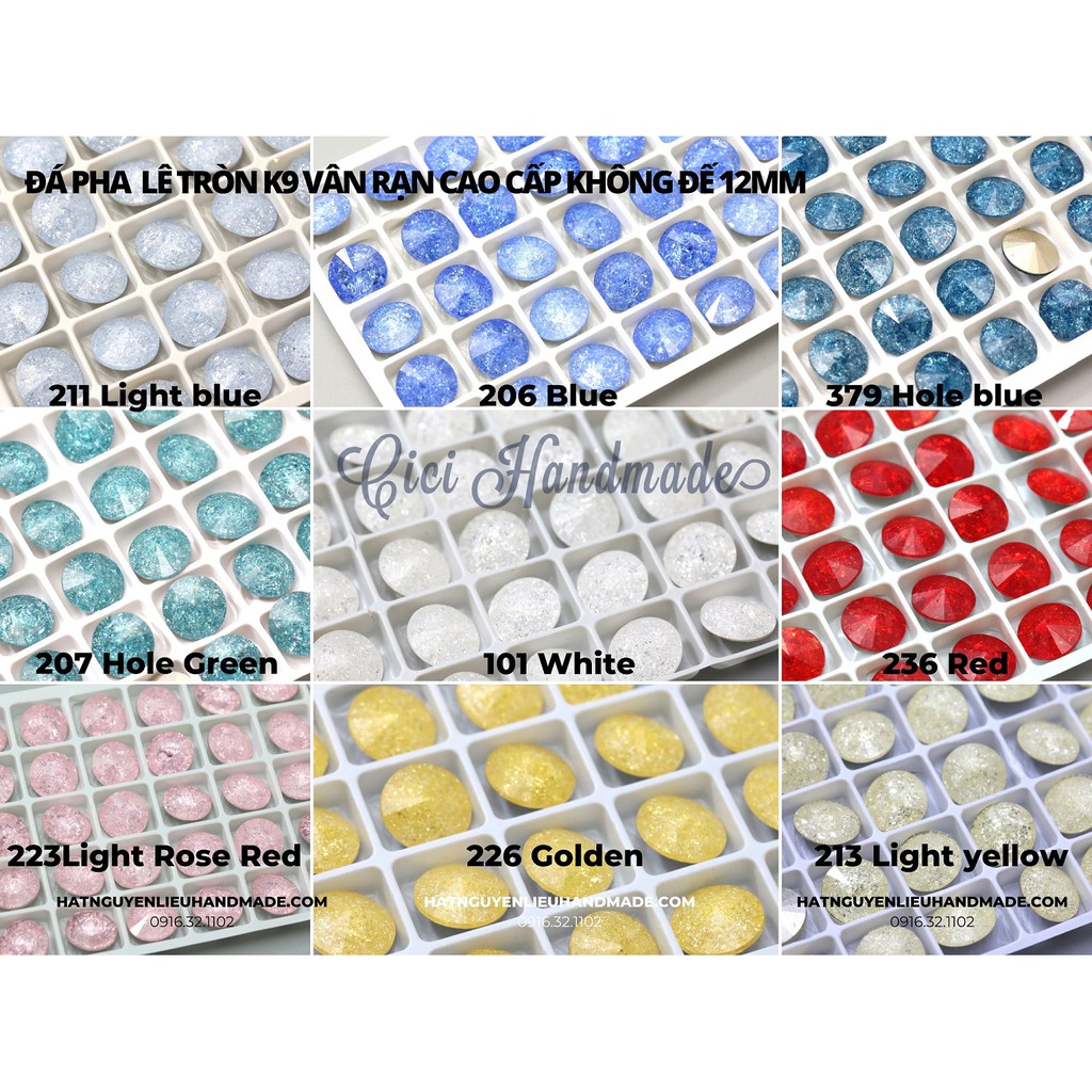Đá pha lê tròn đá K9 vân rạn cao cấp 12mm (kèm đế hoa văn cao cấp) chuyên đính kết