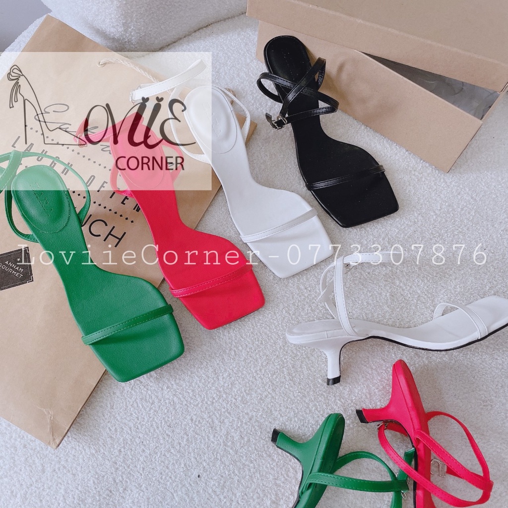 GIÀY CAO GÓT LOVIIE CORNER - SANDAL NỮ THỜI TRANG MŨI VUÔNG - GUỐC QUAI MẢNH GÓT LÙN 5 PHÂN G220205
