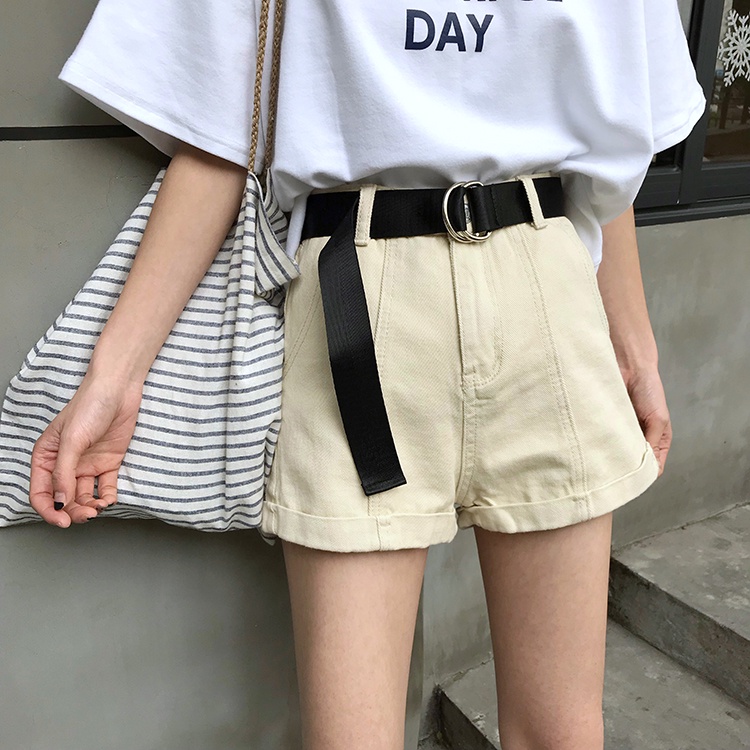 Quần Short Denim Lưng Cao Phối Thắt Lưng Thời Trang 22923