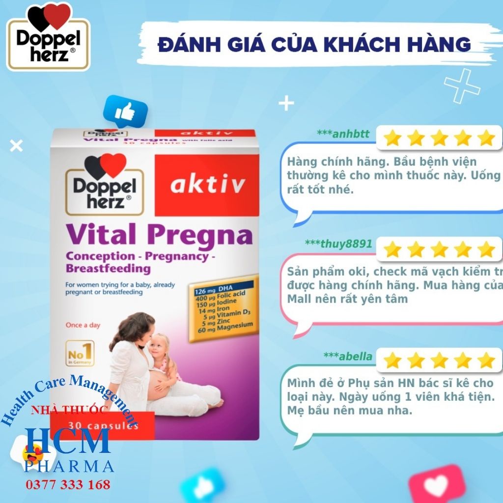 Viên uống bổ sung Vitamin và khoáng chất cho bà bầu Doppelherz Aktiv Vital Pregna Hộp 30 viên DVN23