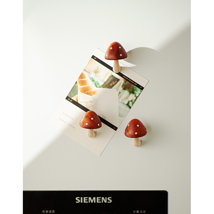 Dreamerhouse Nhãn Dán Nam Châm Hình Nấm Nhỏ Màu Đỏ Handmade Bằng Gỗ Trơn Vui Nhộn