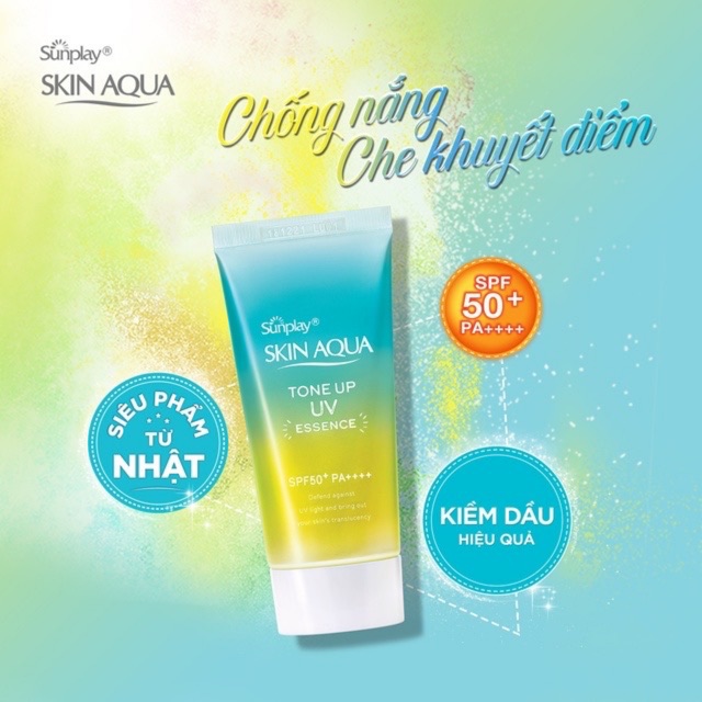 Tinh chất chống nắng dưỡng ẩm nâng tông che khuyết điểm Sunplay Skin Aqua Tone Up UV Essence (Mint Green) 50g