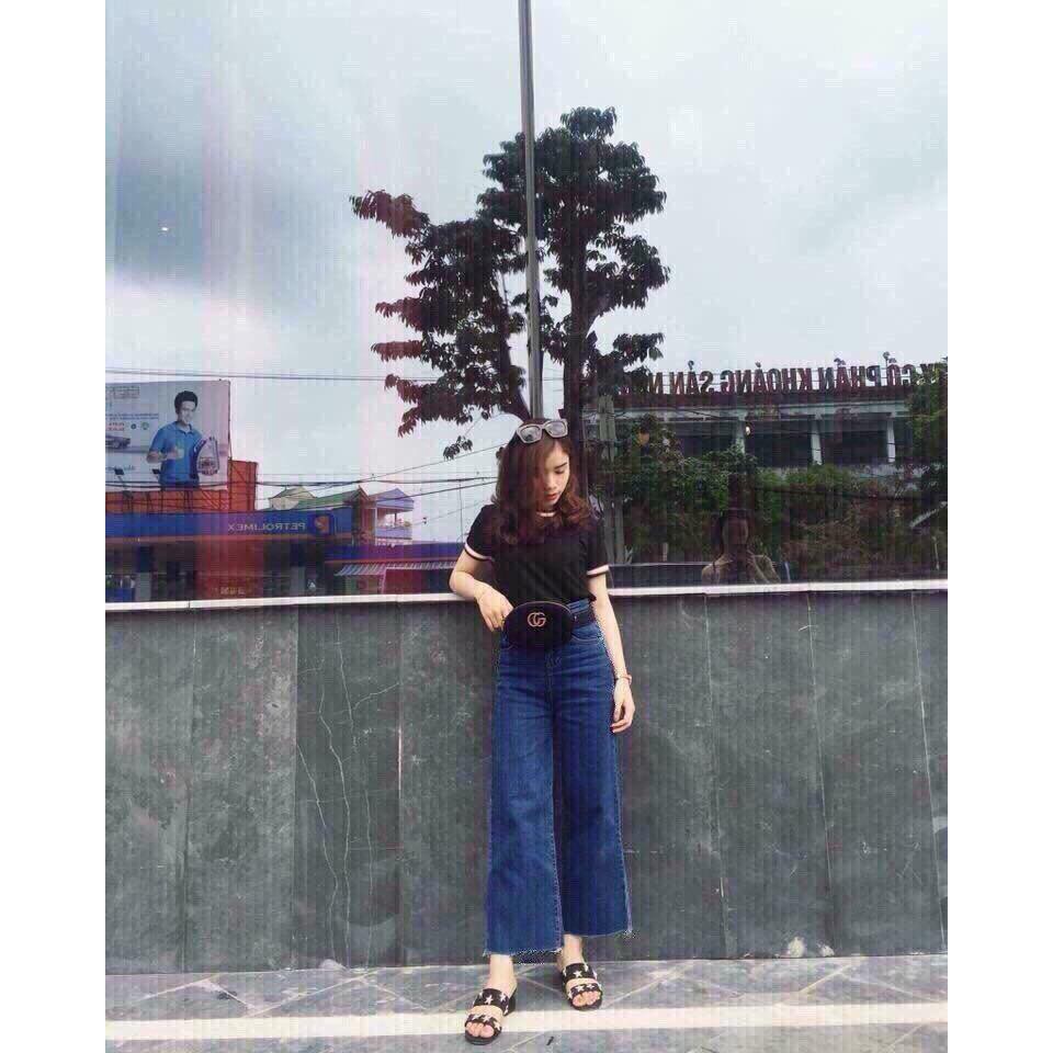 Quần Jeans Nữ Ngố Ống Rộng Tua Rua Chất Jeans Cao Cấp