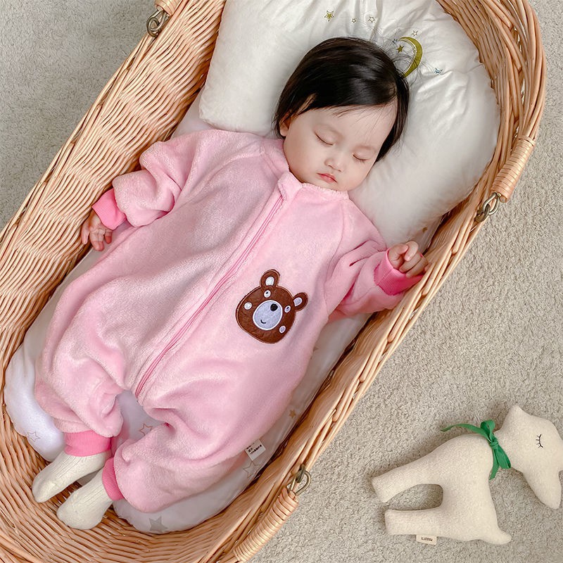 ❈❀✈Bộ Đồ Ngủ 2 Món Bằng Vải Lông Cừu San Hô Chống Đạp Cho Bé 0-3 Tuổi
