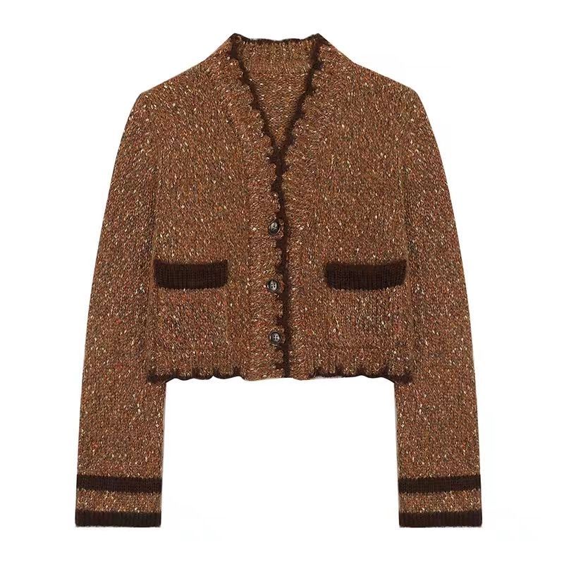 Áo Cardigan Len Cổ Chữ v Dáng Ngắn Phong Cách Retro Thời Trang Xuân Thu Mới Cho Nữ