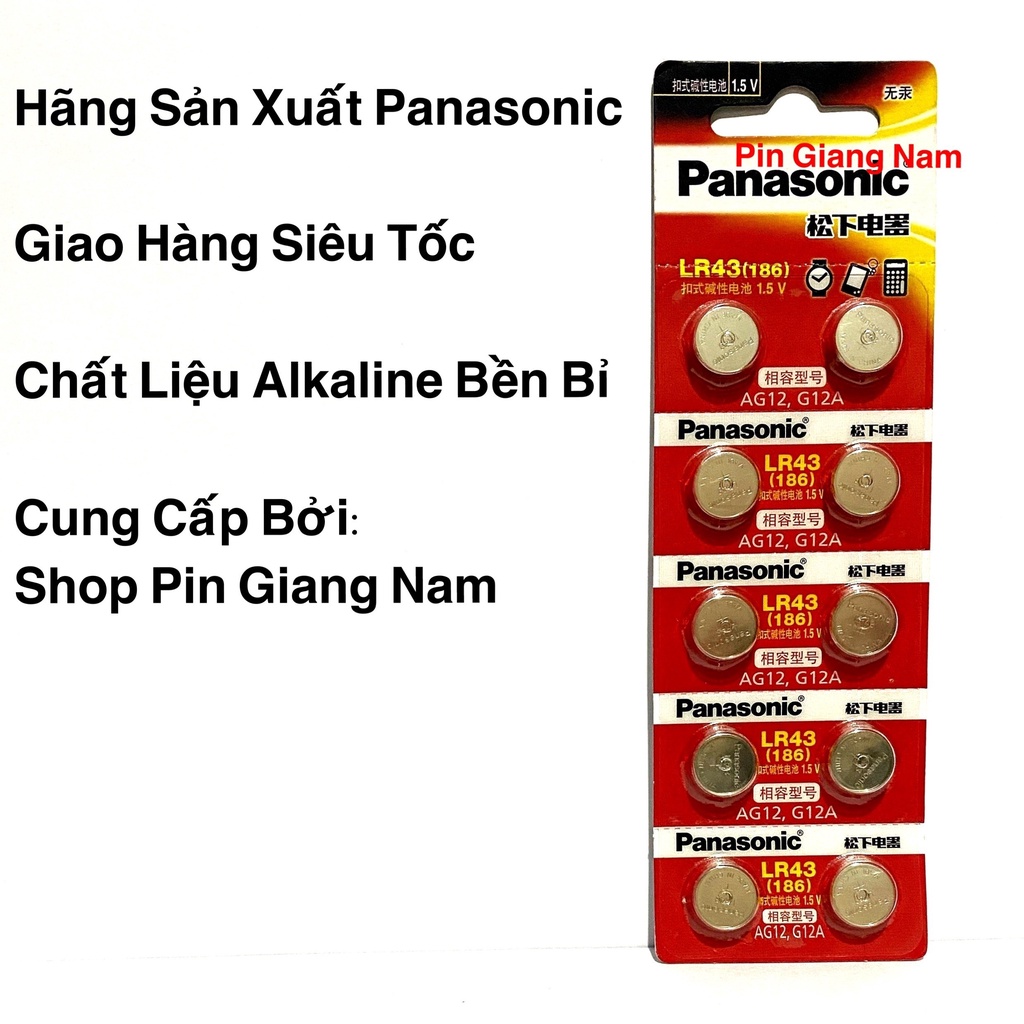 Pin LR43 / AG12 / 186 Panasonic Alkaline Vỉ 10 Viên - Hàng Nhập Khẩu