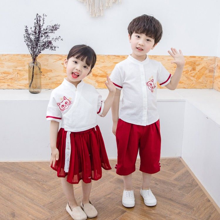 Bộ Hán Phục Tay Ngắn Phong Cách Trung Hoa Thời Trang Mùa Hè Xinh Xắn Cho Bé Trai