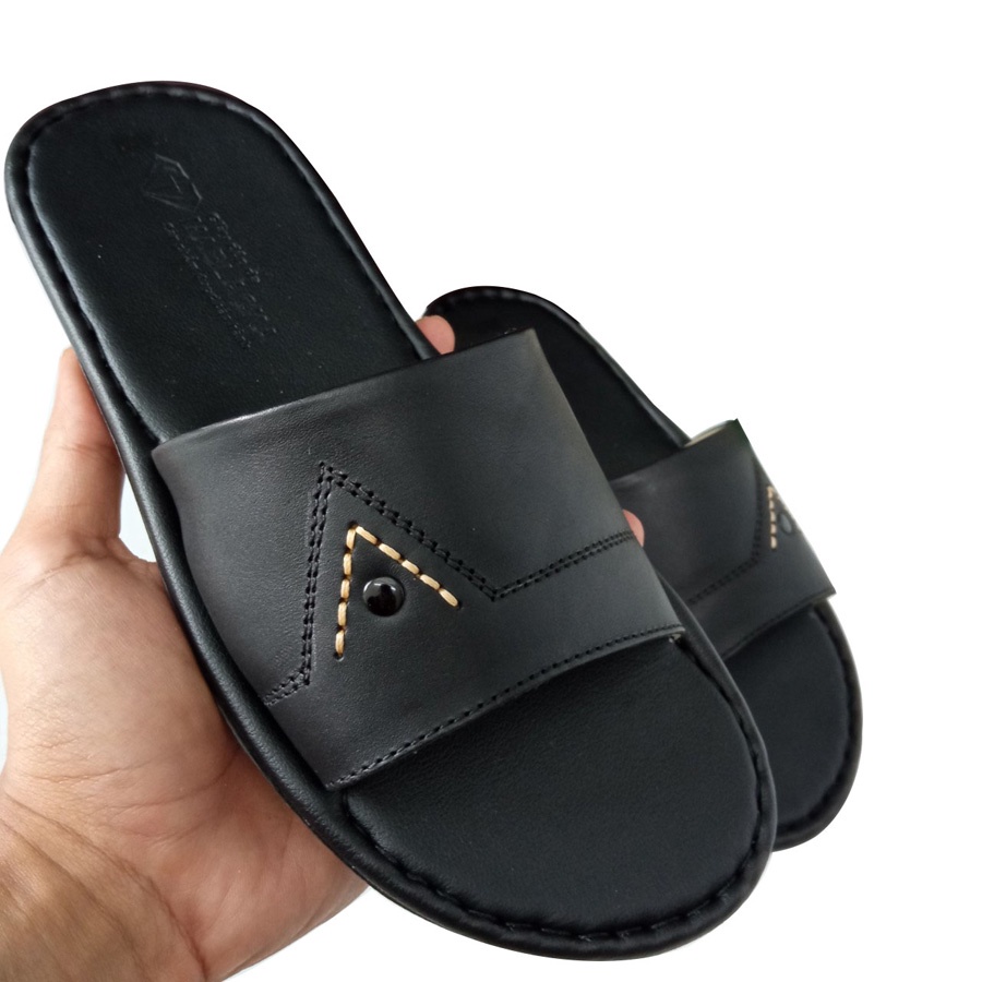 Dép da nam quai ngang MABLACKA 2 màu Đen,NÂU mang cực sang chân,đế êm,mỏng nhẹ K205