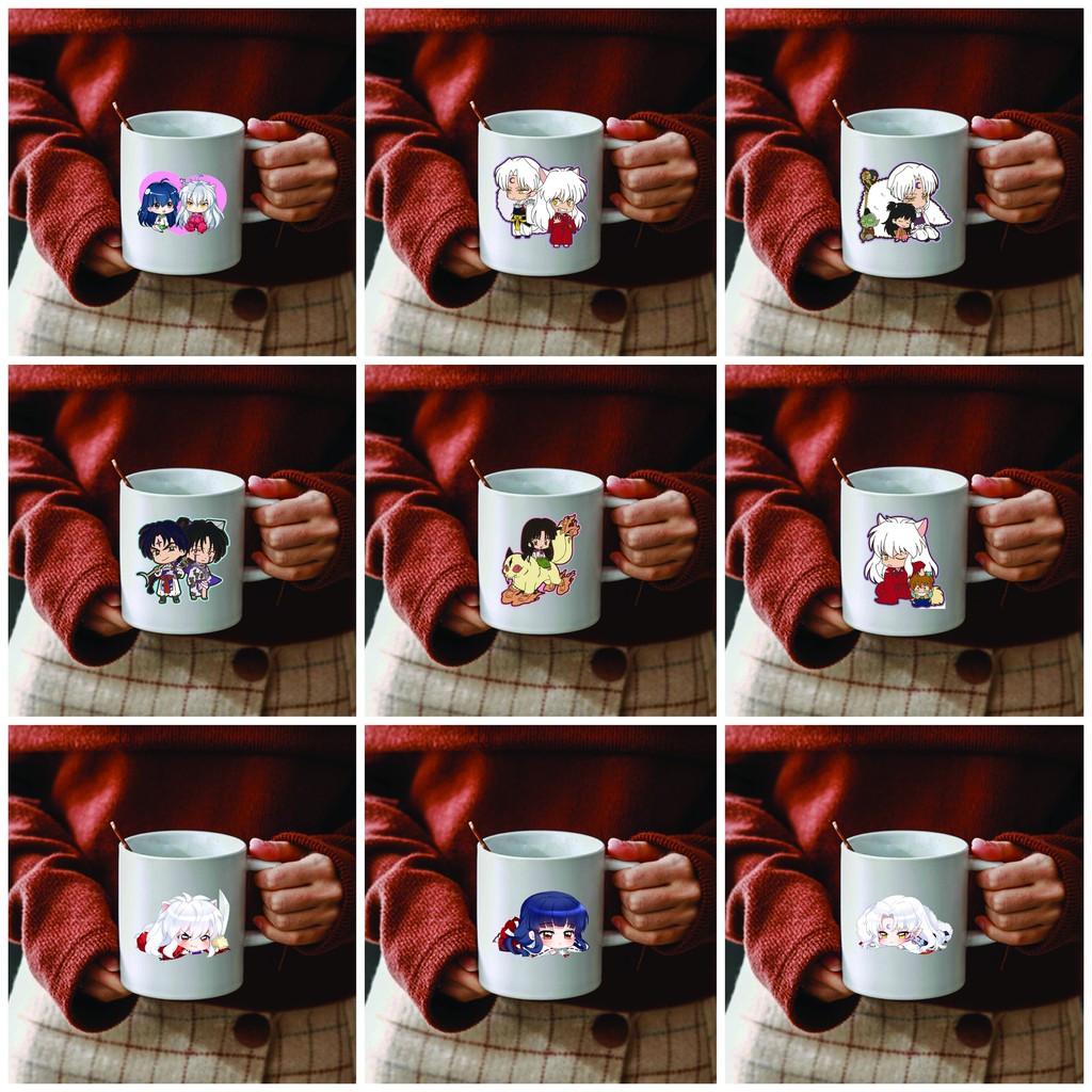 Cốc sứ trắng in hình INUYASHA KHUYỂN DẠ XOA chibi anime dễ thương xinh xắn
