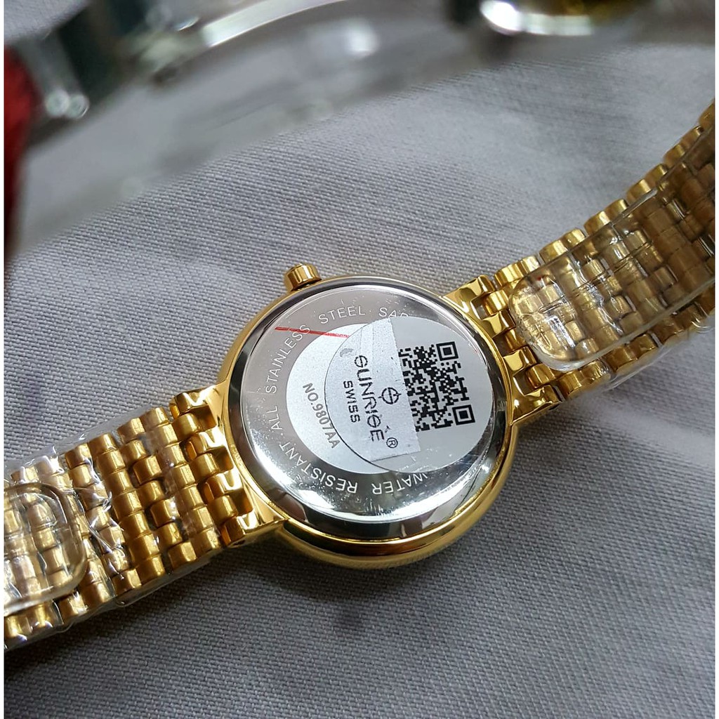 Đồng hồ Sunrise nữ L9908AA-G-XL đính đá Swarovki lấp lánh, kính saphire chống trầy