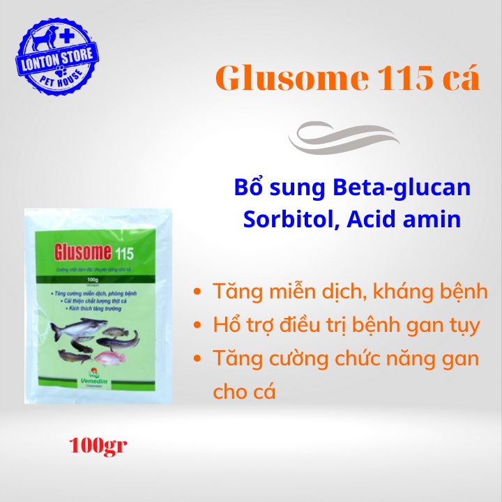 VEMEDIM Glusome 115 cá, sản phẩm thiết yếu tăng cường hệ miễn dịch cho cá, lươn, ốc; gói 100g - Lonton Store