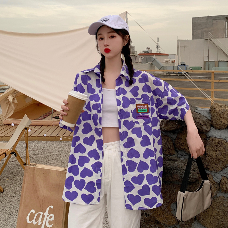 Áo sơ mi SUXI tay ngắn họa tiết in phong cách cổ điển