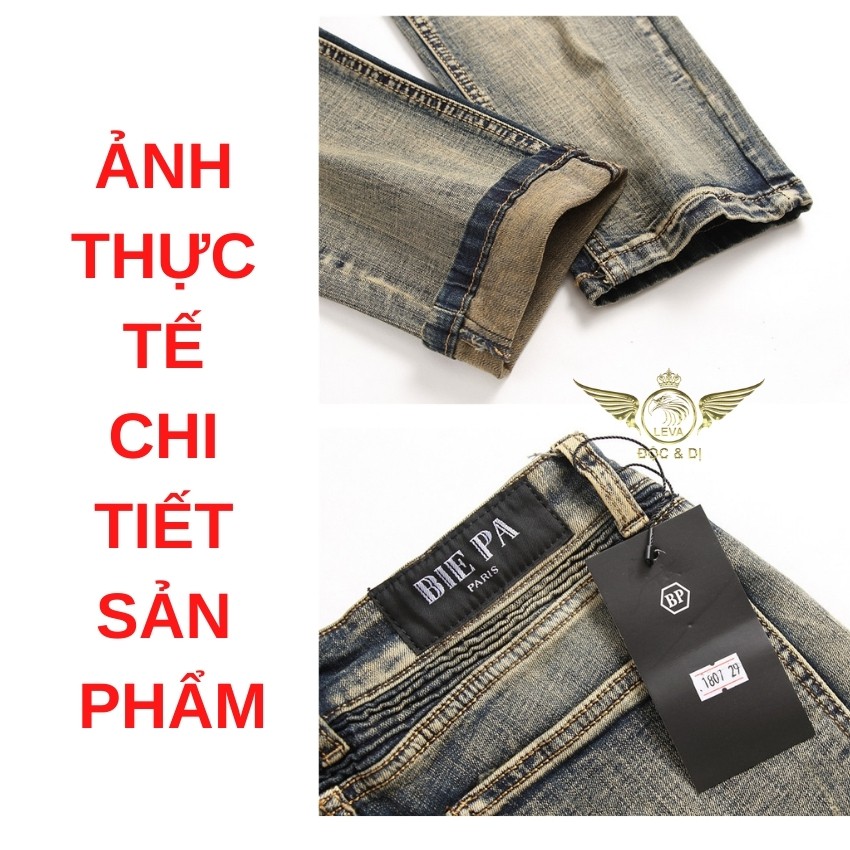 Quần jean nam cao cấp ống ôm LEVAMEN chất liệu vải bò jeans co giãn nhẹ Motorbike nhăn gối QJ003 | BigBuy360 - bigbuy360.vn