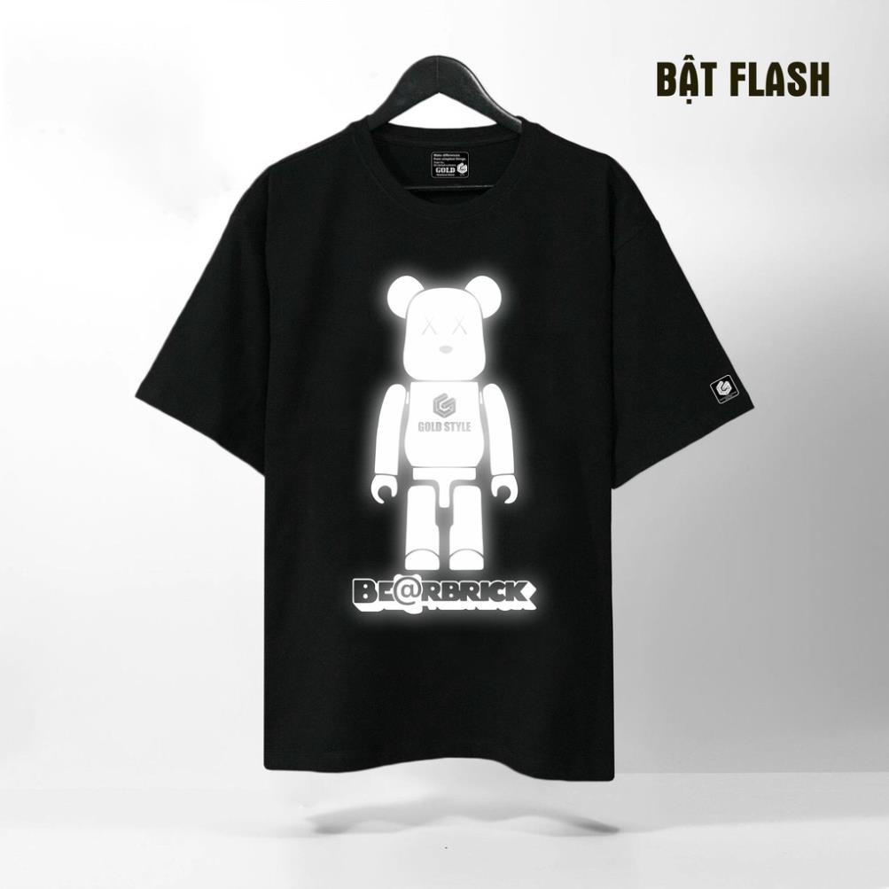 Áo Thun Tay Lỡ Bearbrick Phản Quang Bạc Đa Sắc, Form rộng oversize, áo phông unisex, chất liệu Cotton - KKIM Shop