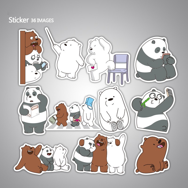 Bộ 36 Sticker 3 Chú Gấu Size Lớn Chống Thấm Nước Dùng Trang Trí Mũ Bảo Hiểm , Máy Tính, Tập Vở... MÃ ST2072